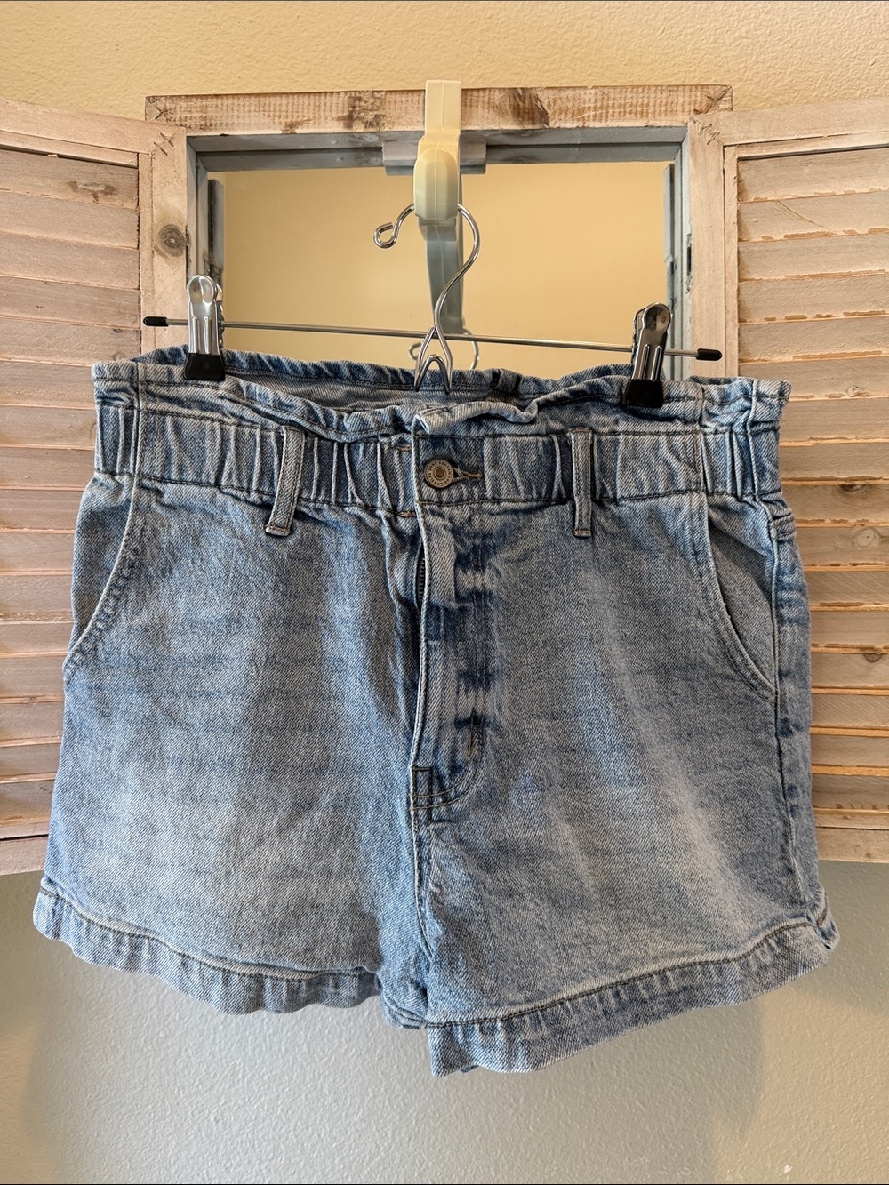 KanCan Light Wash Paperbag Waist Denim Shorts